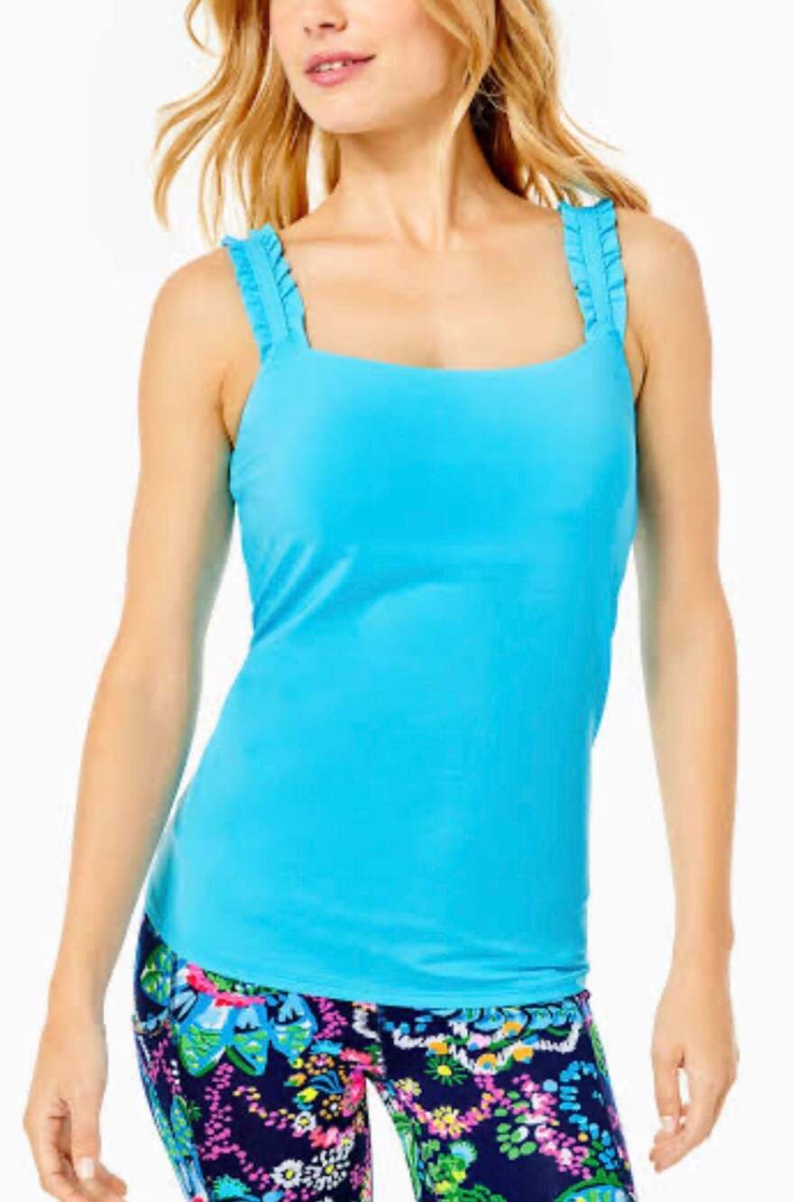 Lilly Pulitzer Lucine Bra Tank Top Seabreeze Blue Ruffle Straps Large